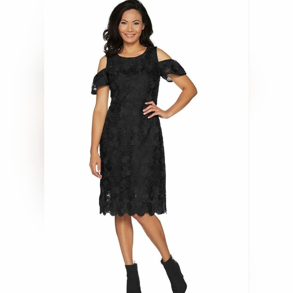 Isaac Mizrahi Special Edition Black Floral Flutter Sleeve Sheath Dress Size 18W